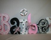 Baby girl wooden letters pink and black damask room decor