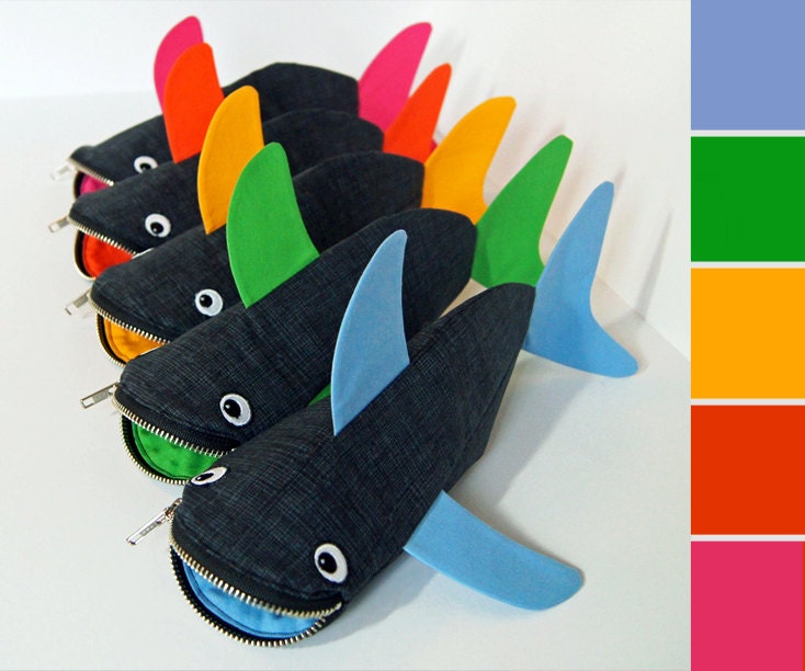 Shark Bag by MinneBites - Choose your Color / Handmade Pencil Case - Rainbow Bag - Kids Animal Bag - Shark Toy Bag - Shark Birthday Party