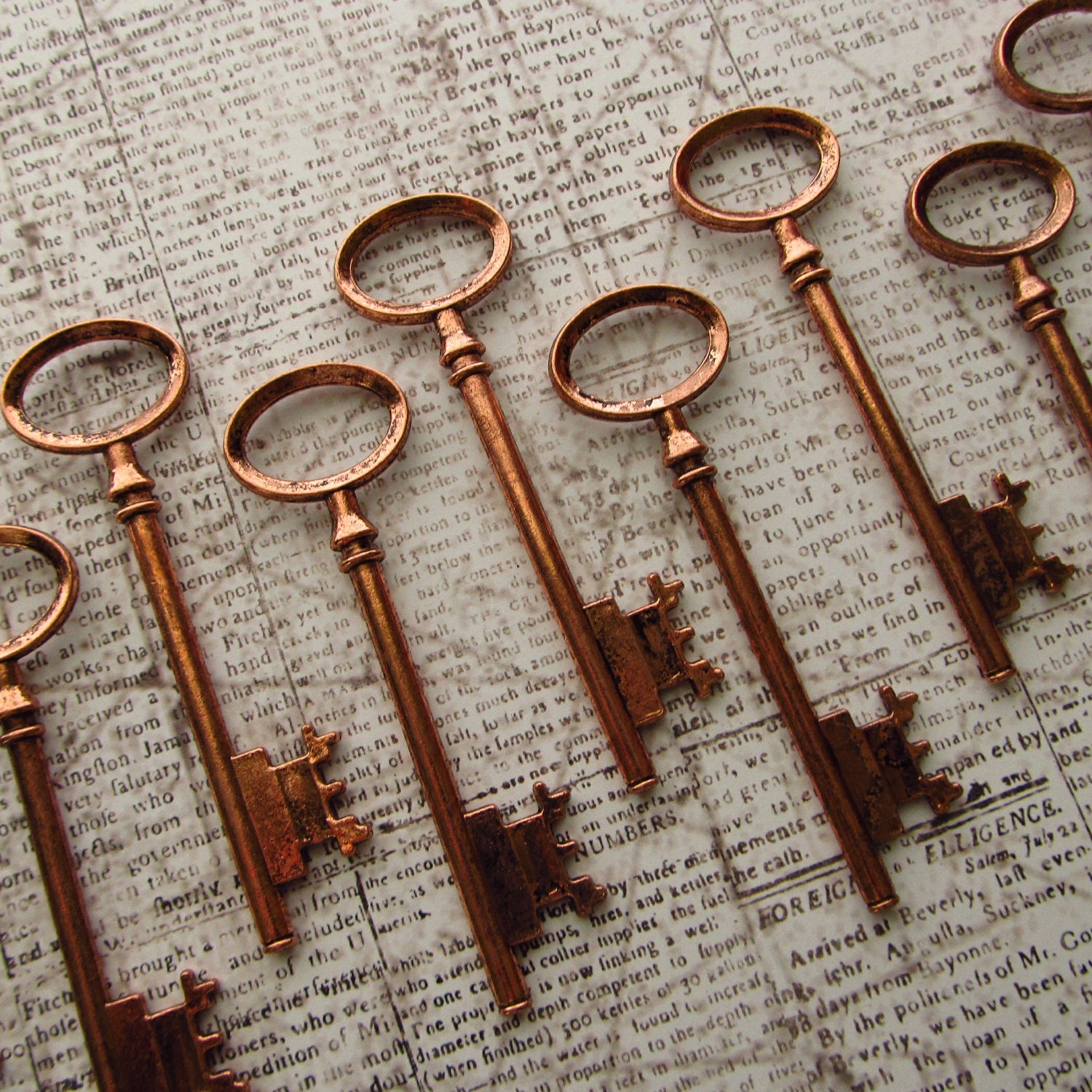 30% off CLOSEOUT DISCOUNT Clifford Skeleton Key in BRIGHT Copper - Set of 10