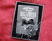 Gothic Halloween Greeting Card - Elegant Spider Web on Black Velvet