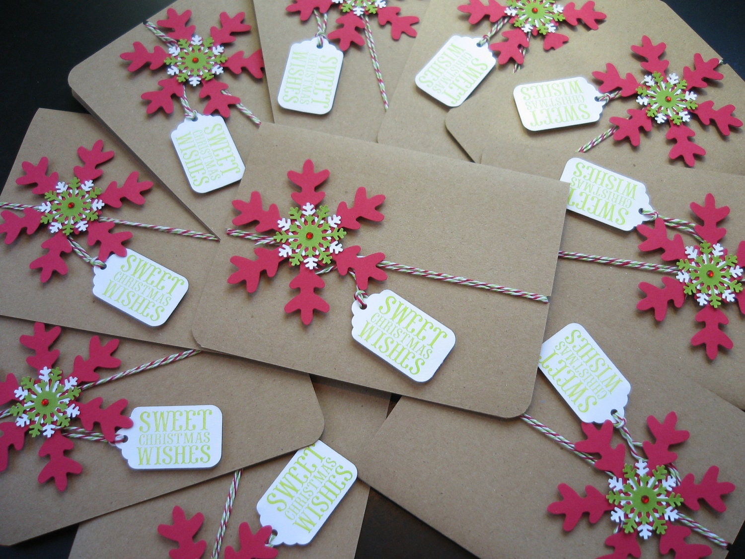 Handmade Snowflake Kraft Christmas Cards Set of 10