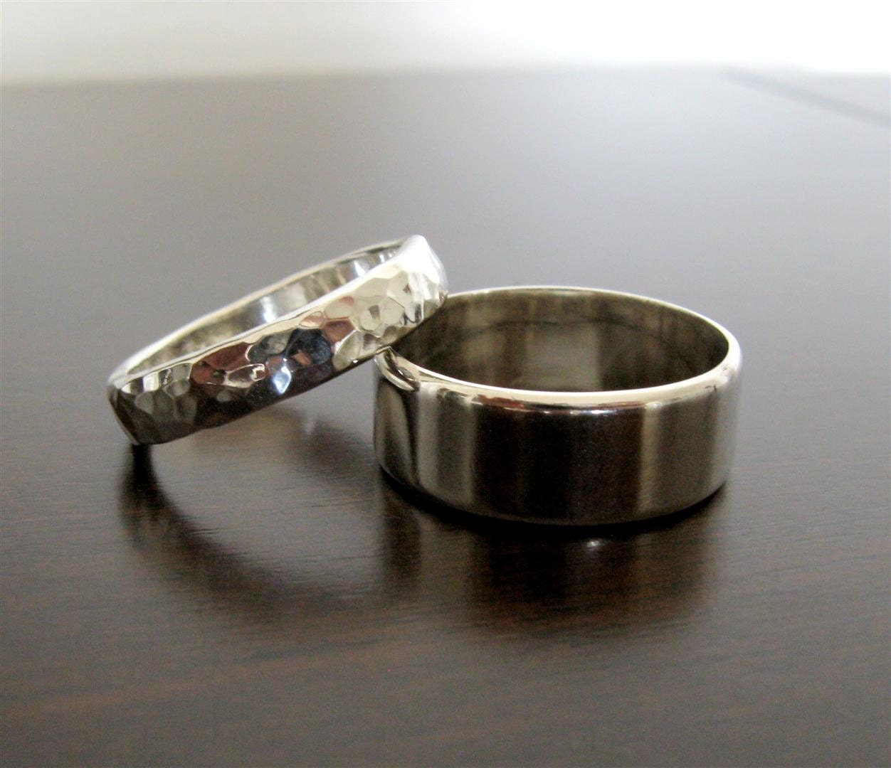 His and Her Flat Edge Wedding Band Set // Sterling Silver Contemporary Rings // Custom Made in Your Size