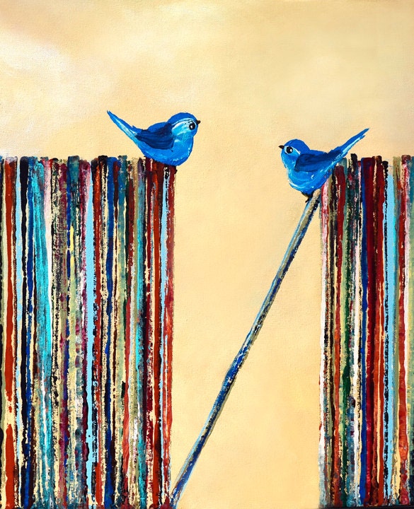 Blue Song Birds on Lp Vinyl Records Art Print