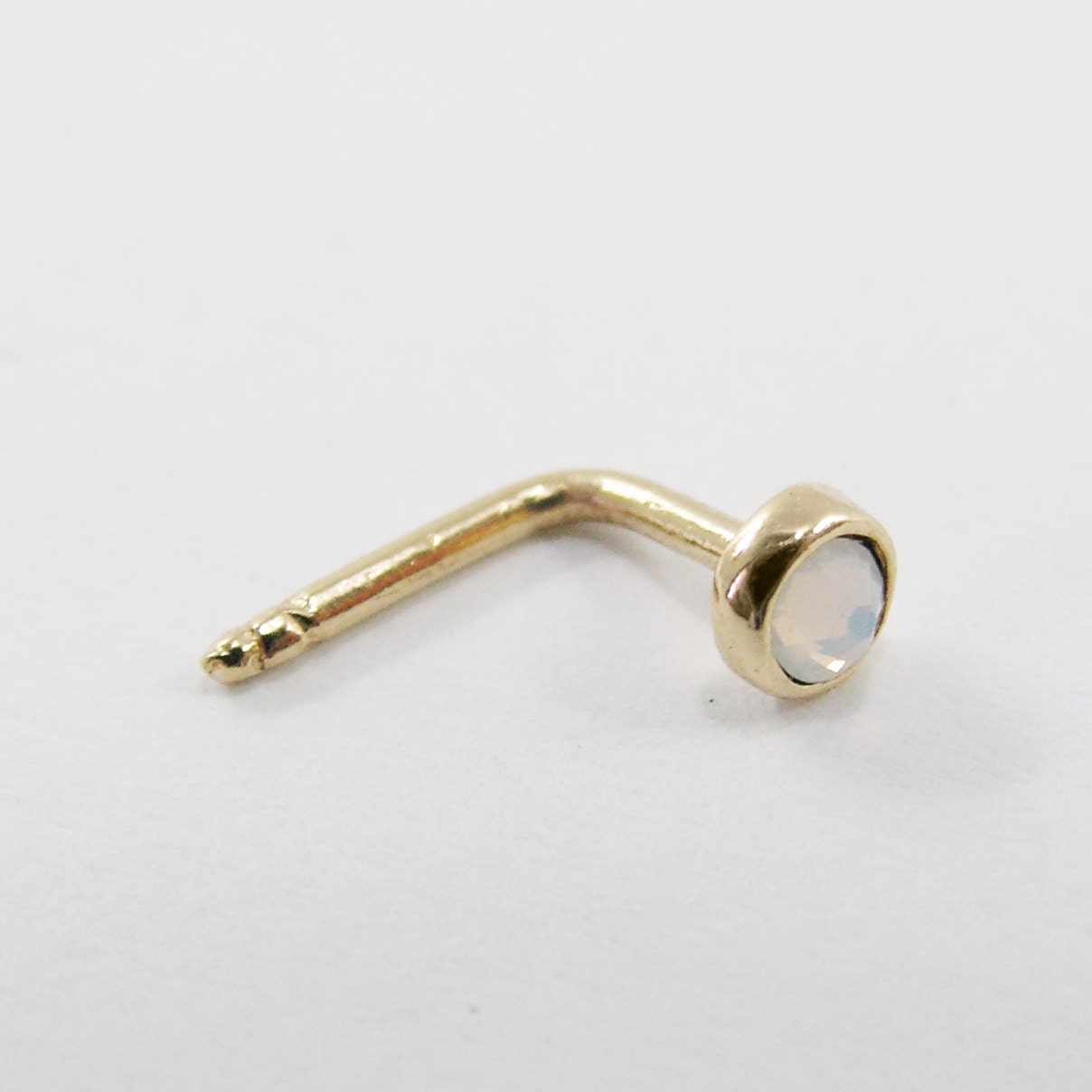 NOSE STUD - solid 14k GOLD & 2 mm white Swarovski crystal. nose ring