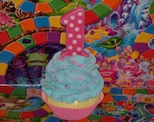 Pink and Blue 1st First Birthday Fake Cupcake Polka Dot Number 1 One Candle Photo Prop, Birthday Party Decor, Keepsake