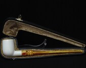Straight Billiard Churchwarden Meerschaum Pipe Schiuma di Mare Tobacco Smoking Pipes Hand Made w Case Stand Pouch