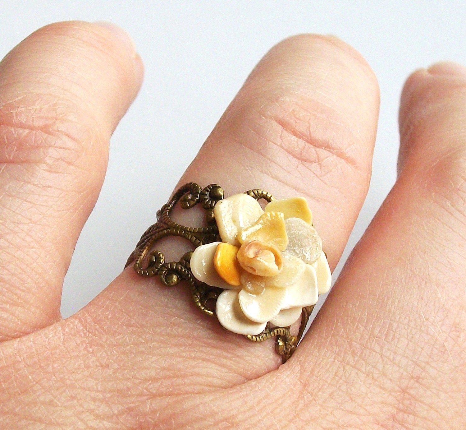 Shell Jewelry, Seashell Flower Ring