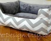 One-Piece 19" X 15"  - Dog Bed - Cat Bed - Gray & White with Minky Fleece