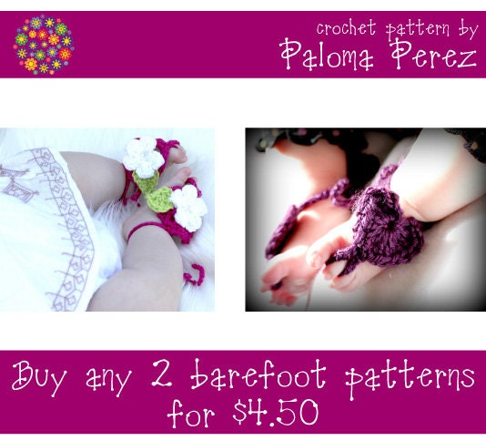 Crochet Barefoot Pattern - CHOOSE ANY 2 from La tienda de Paloma