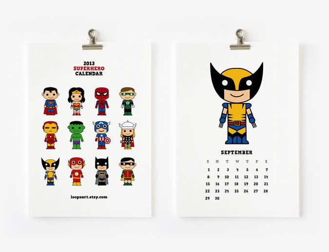 2013 Calendar Cute Superhero 4 x 6
