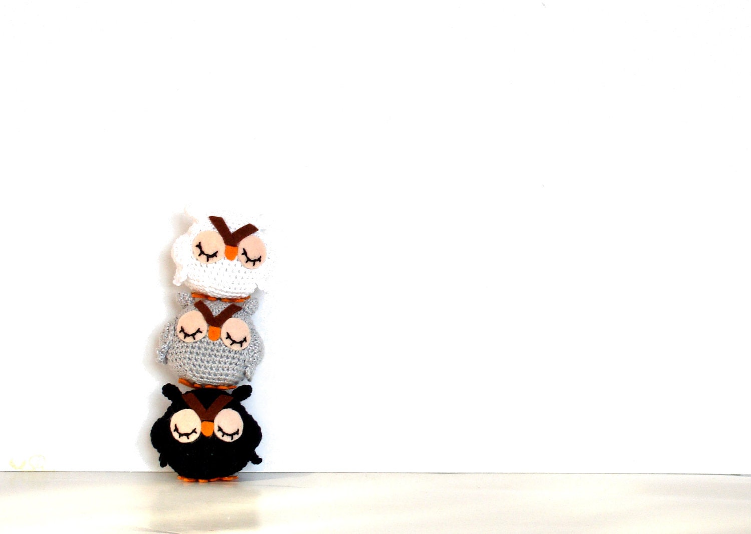 Owl home decor ombre white gray and black set of 3