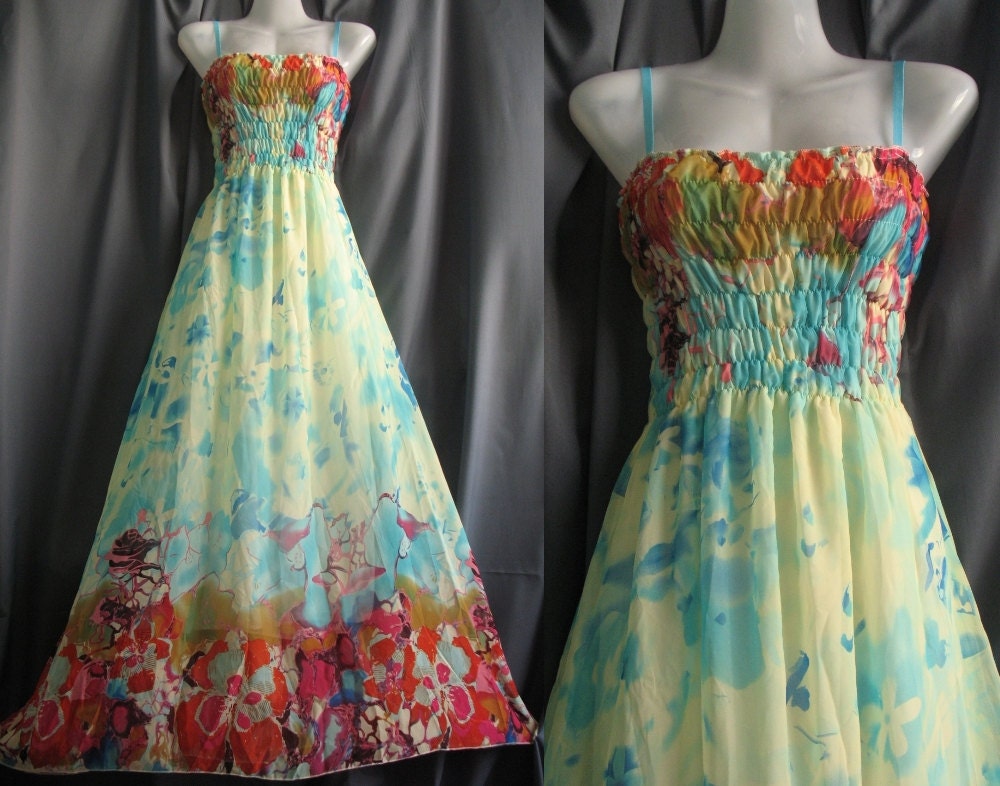 New Long Maxi Dress Romance Chiffon Dress/ Blue Sundress XS S M L Dress Women Xmas Gifts