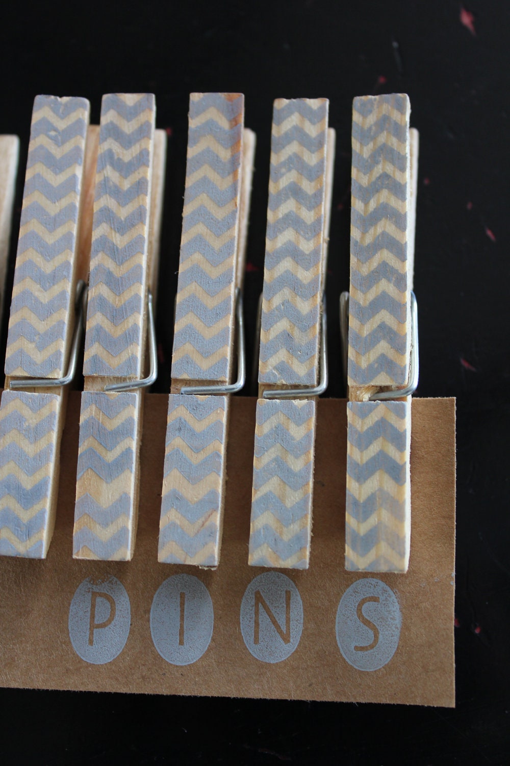 Chevron Clothespins "Slate" - Set of 10 Handstamped Clothes Pins