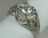 Platinum Art Deco Ring with .74 carat Old European Cut Diamond
