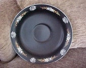 Vintage Tiffin Glass Black Satin Console Bowl With Floral Enamel Decoration Circa 1920s