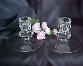 Vintage Duncan Miller Canterbury Crystal Single Light Candlesticks Pair 1937 - 1950s