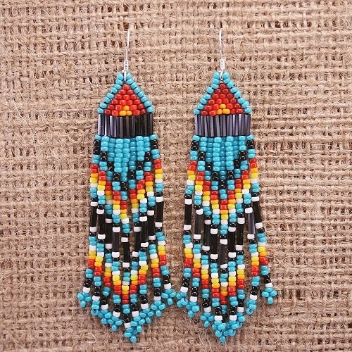 ONE WHO DANCES - Southwestern Turquoise Beaded Earrings Bright Festive Boho Bohemian Fun Flirty