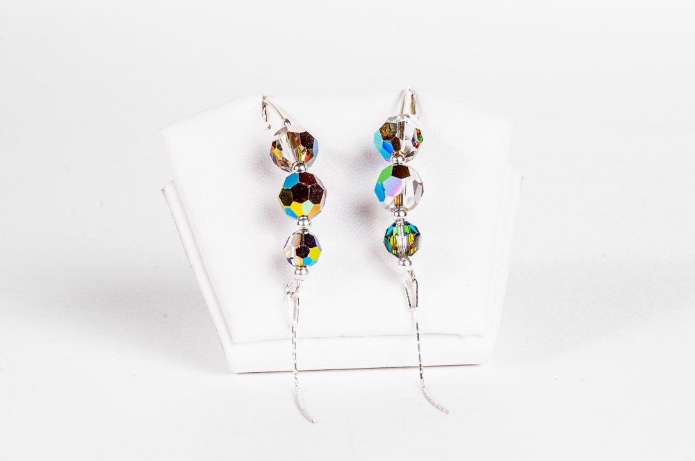 Swarovski Crystal Bead Earrings / round faceted crystal glittering earrings