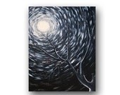 Black & White Painting Impressionist Art Metallic Silver Red Apple Tree Painting Large Original Painting on Canvas 30x24 by Heather Day