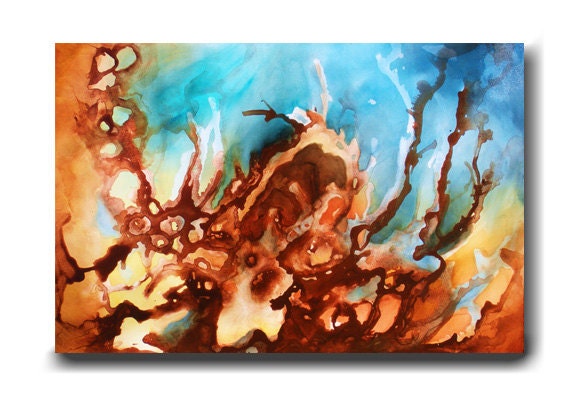 Contemporary Art Large Abstract Painting Original Painting on Canvas Blue & Brown Fluid Painting Wall Decor Modern Art 36x24 by Heather Day