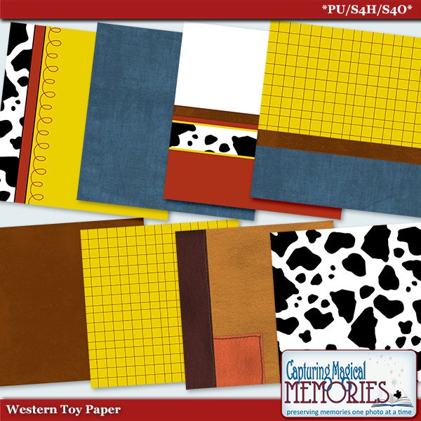 Western Toy Themed 12x12 Digital Scrapbooking Paper by Capturing Magical Memories