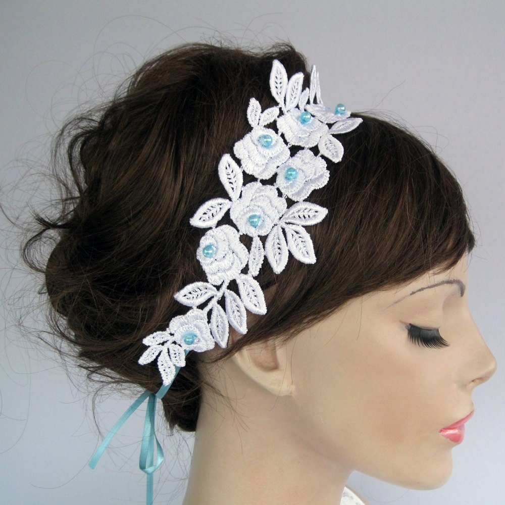 Bridal Headband, Lace Applique Fascinator, Weddings Dress Belt. Handmade