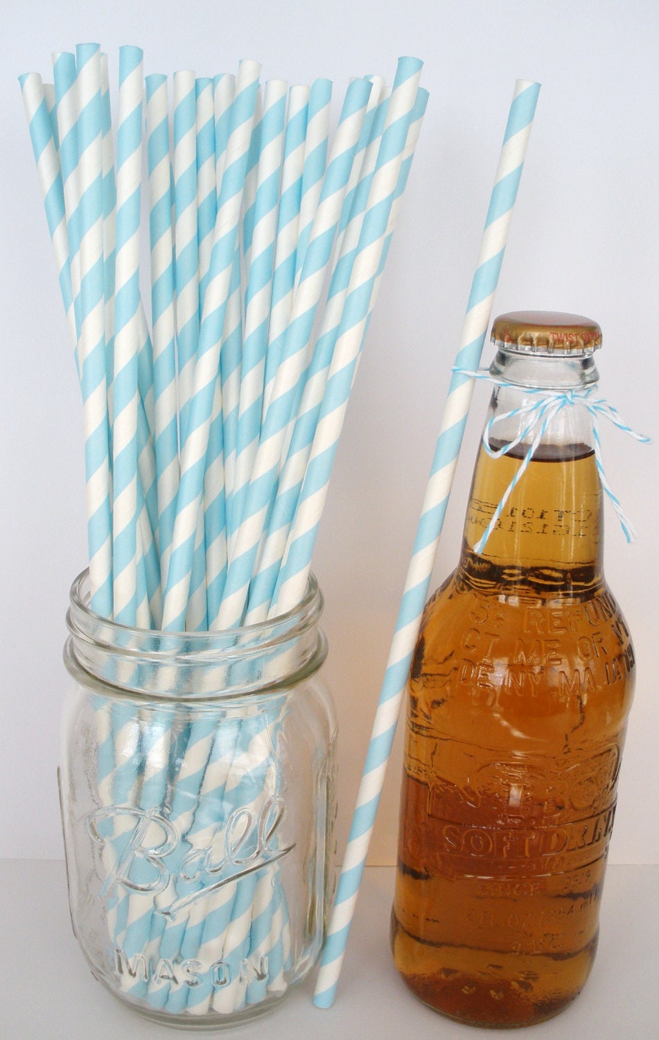 25 Extra Long LIGHT BLUE Stripe Paper Straws, 10.5" Tall.....Weddings...Birthdays.....Paper Drinking Straws....Soda Bottles