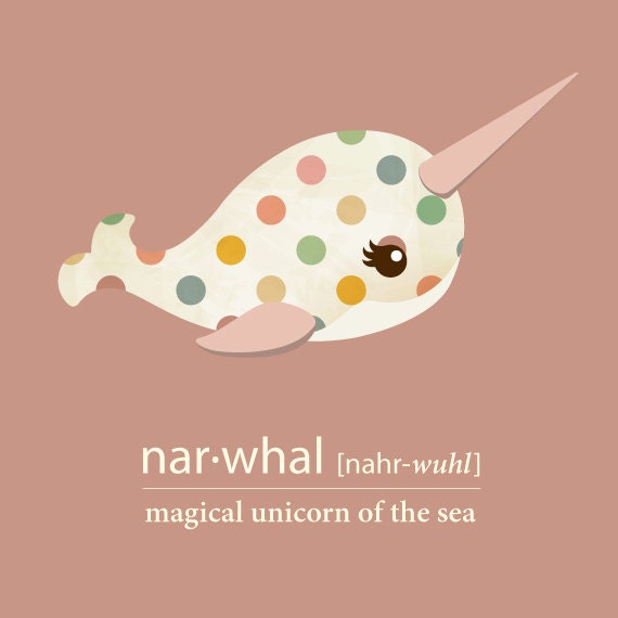 Cute Narwhal - Art Print File - Unicorn of the Sea - Personalized - Nursery - Office - Kids - Eyelashes- Horned Whale - Fun - Vintage Style