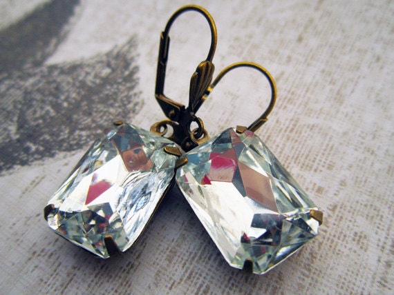 Bridal Earrings Dangle Earrings Vintage Clear Crystal Drop Earrings Estate Style Wedding Jewelry