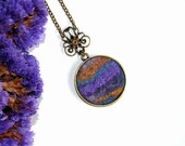 Felt Pendant Necklace purple gold blue violet