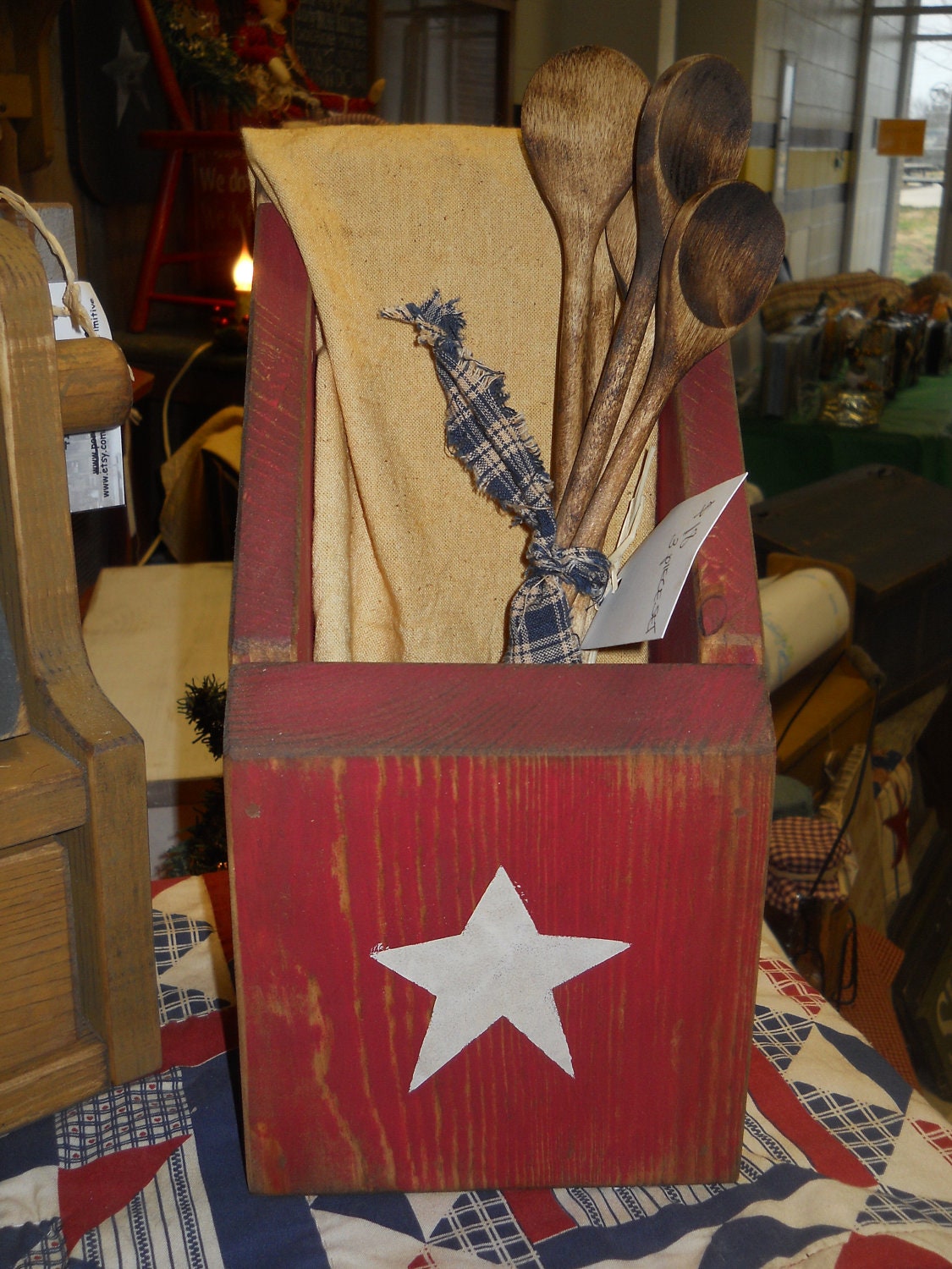 Primitive Rustic Wooden spoon cubby 3 piece set