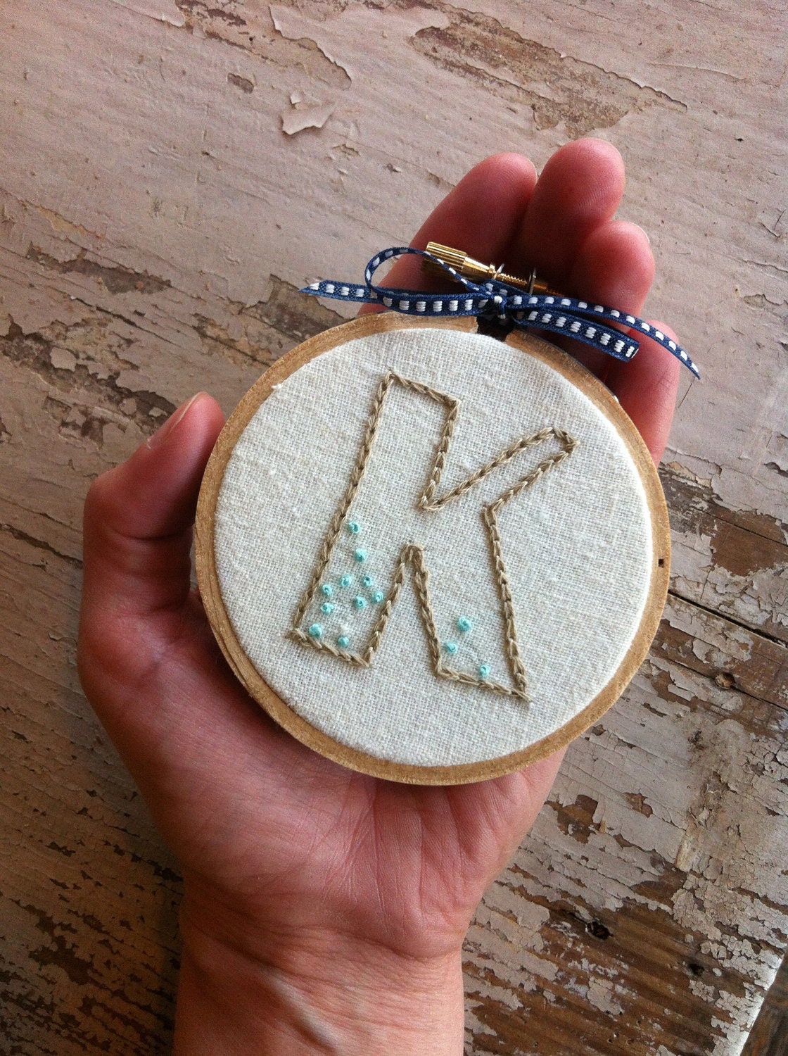 hand embroidered initial wall charm