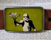 storm trooper bouquet star wars belt buckle, vintage inspired, geekery