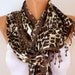 Leopard  Women  Scarf -  Cowl with Lace - Brown