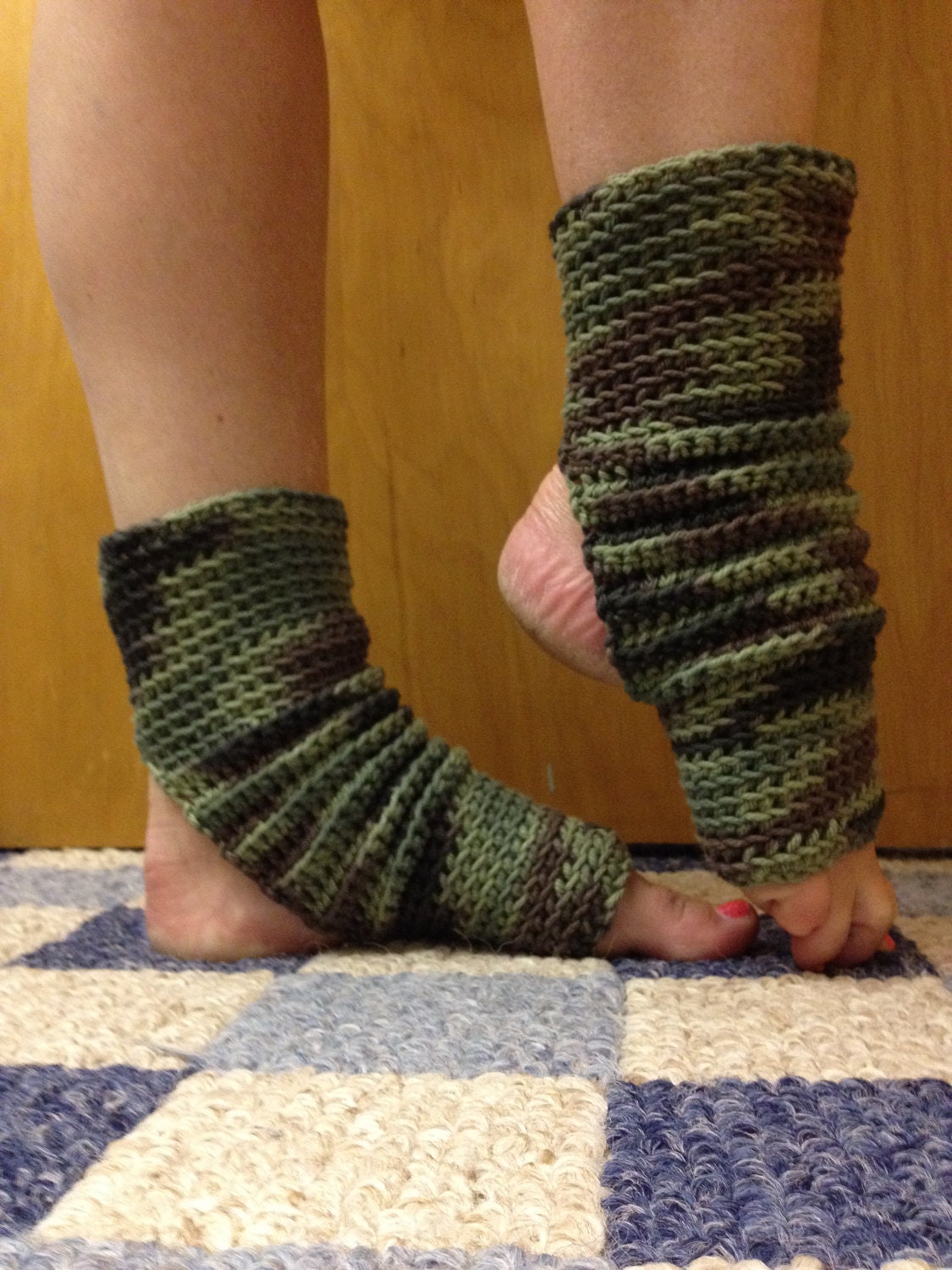 Yoga Socks in Camouflage Cotton US Grown -- For Dance, Pilates, Pedicures