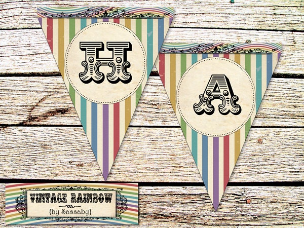 Vintage Rainbow Party Banner - DIY PRINTABLE FILE - Birthday Party Bunting Il_170x135