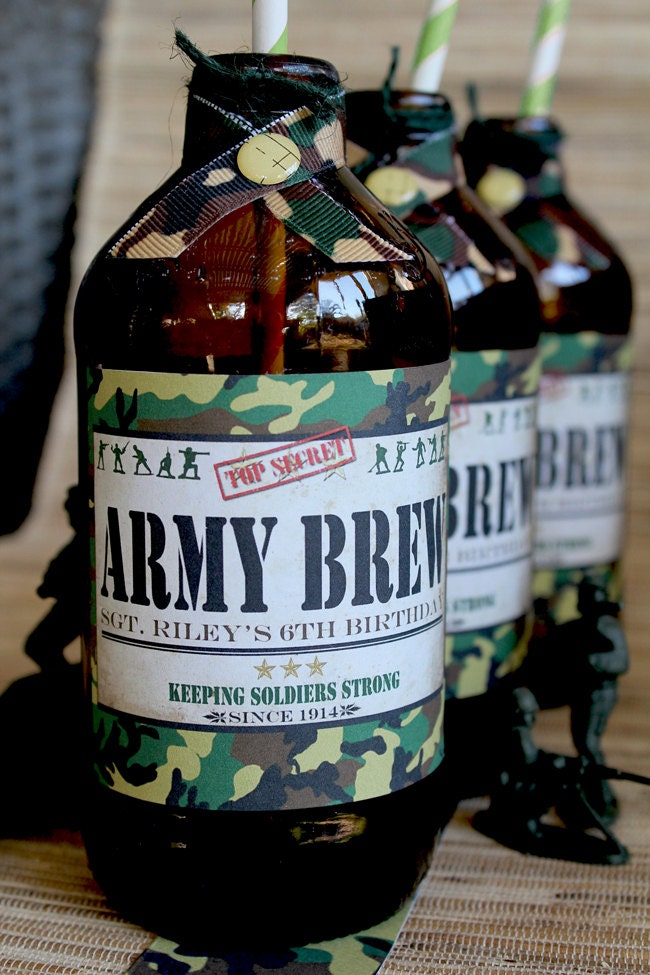 Army Men Drink Bottle Labels - DIY PRINTABLE FILE - Boys Birthday Party Il_570xn