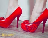 In Bloom Hand Painted Red High Heels with Rose