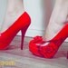 In Bloom Hand Painted Red High Heels with Rose