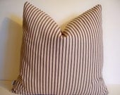 Plum Purple Stripe Ticking 18X18 Decorative Pillow Cover