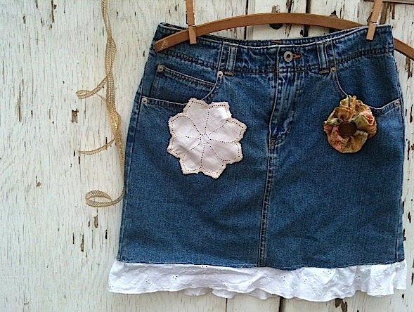 sweet boho spring blue denim cowgirl rustic short ranch laces vintage  gypsy aspen forest girl skirt