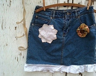 sweet boho spring blue denim cowgirl rustic short ranch laces vintage  gypsy aspen forest girl skirt