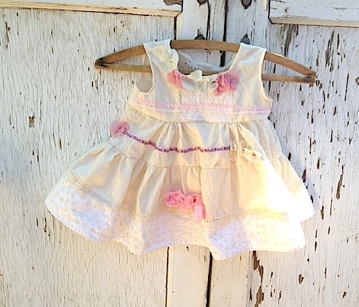 CUSTOM  Made to order baby rustic boho prairie rustic cowgirl ecru pinks pale green roses lace handmade dress