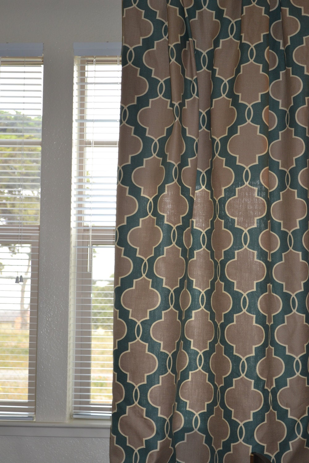 Pair of Custom Curtains or Drapes, 50 x 84 inches at this price, any size available, modern design, P. Kaufmann Luca in teal