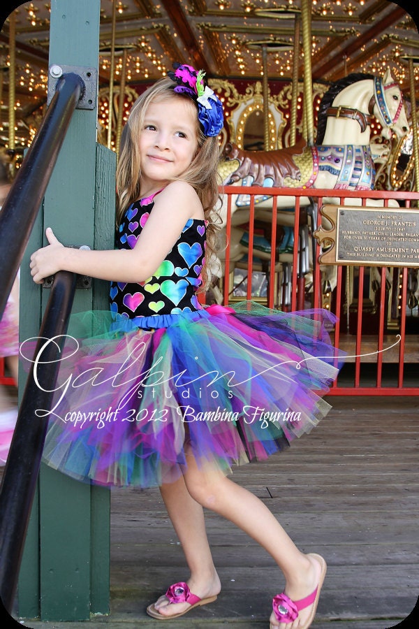 Neon Rainbow Heart  Birthday Circus theme Set -Tutu,corset top, headband - 1st, 2nd ,3rd birthday,Photo Prop Custom size made to order