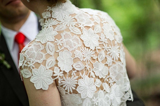 Krista Italian guipure embroidered lace bolero shrug cap sleeves ivory off white S M L CUSTOM