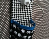 iPhone 5 iPhone 4 iPod touch Docking Station in black white elephant and houndstooth with blue trim
