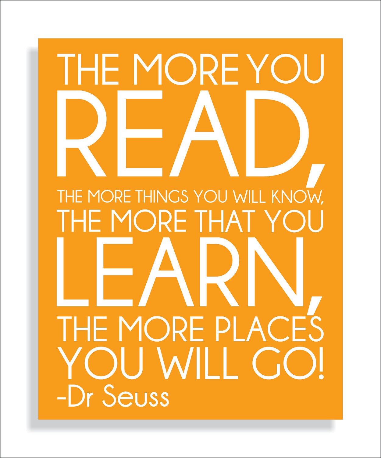 Dr. Seuss Quote, Read,  Modern Art Print Typography Nursery wall decor, Kids Wall Art, Playroom or Classroom wall art-16x20