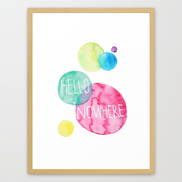 HELLO NOWHERE watercolor art print in neon