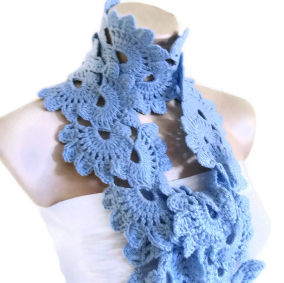 Crocheted Blue, Lace Neckwarmer,fashion,autumn,Holiday Accessories,Christmas,Halloween,gift